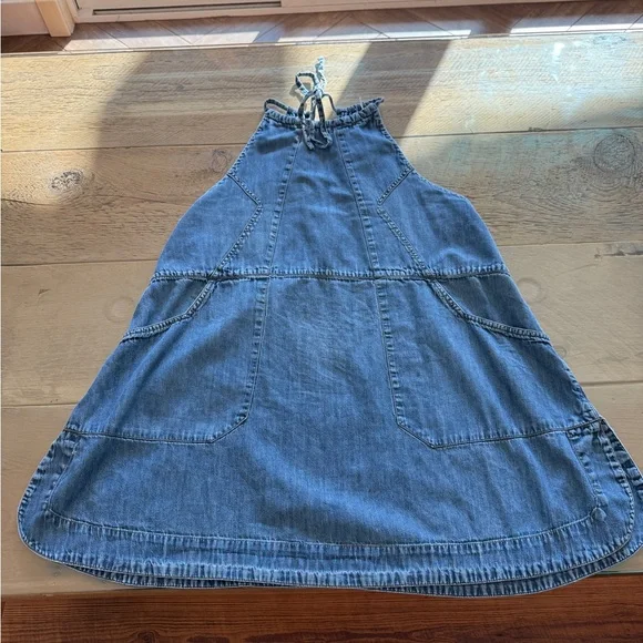 Free People L blue halter denim mini dress